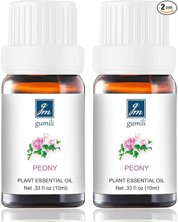 GM Gumili Peony Essential Oil - Pure Natural Fragrance for Aromatherapy, Perfume Making, Candles, Soap, Room Spray, Diffuser Blends - Organic, 10mL Undiluted - Pack of 2