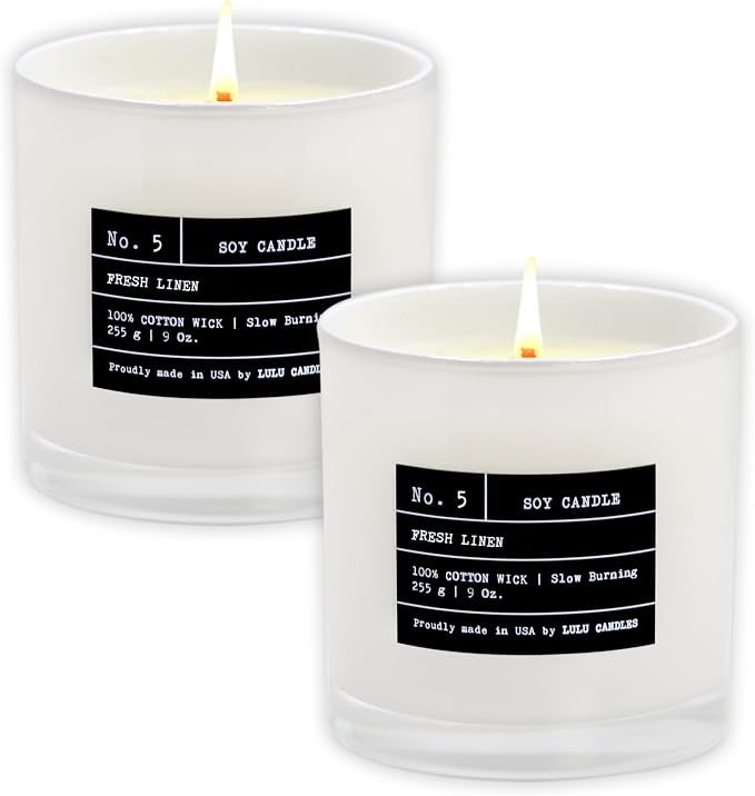 Lulu Candles | Fresh Linen | Luxury Scented Soy Jar Candle | Hand Poured in The USA | Highly Scented & Long Lasting (9 Oz. 2 Pack)