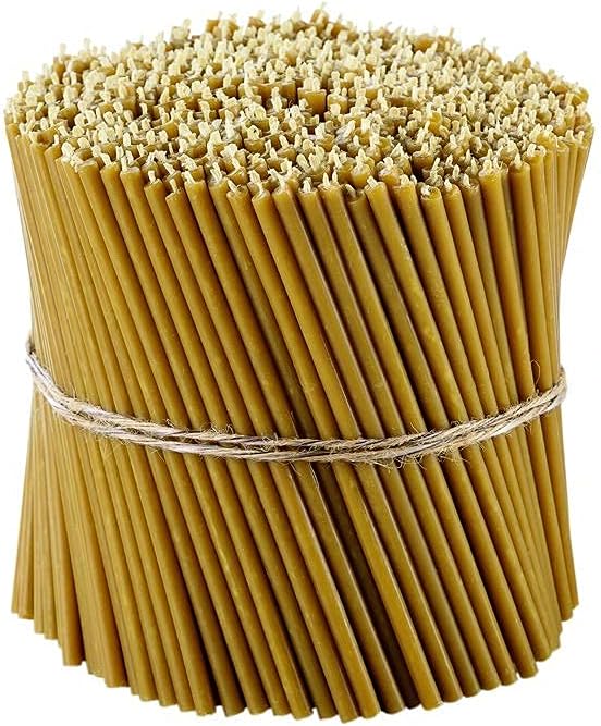 Danilovo Pure Beeswax Candles - Honey-Scented, Decorative Thin Taper Candles - Ideal for Birthday Decoration or Church Prayers - Drip Free, Tall & Smokeless Pack of 350 pcs, 6.5 x 0.22 inch