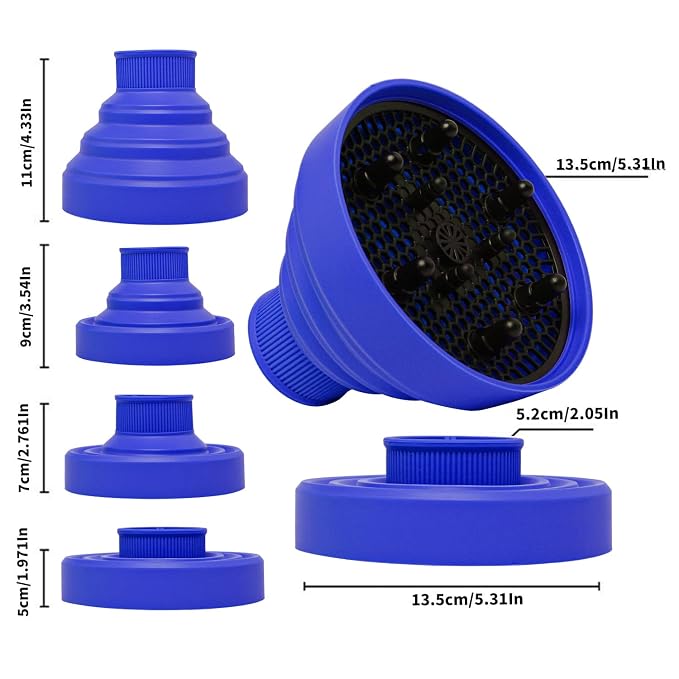 Universal Collapsible Hair Dryer Diffuser Attachment-Foldable Portable Travel and Easy Storage Fit Most Hair Dryers with Nozzle Diameter D-1.575Inch to 1.968 Inch (4-5cm)- Dark Blue