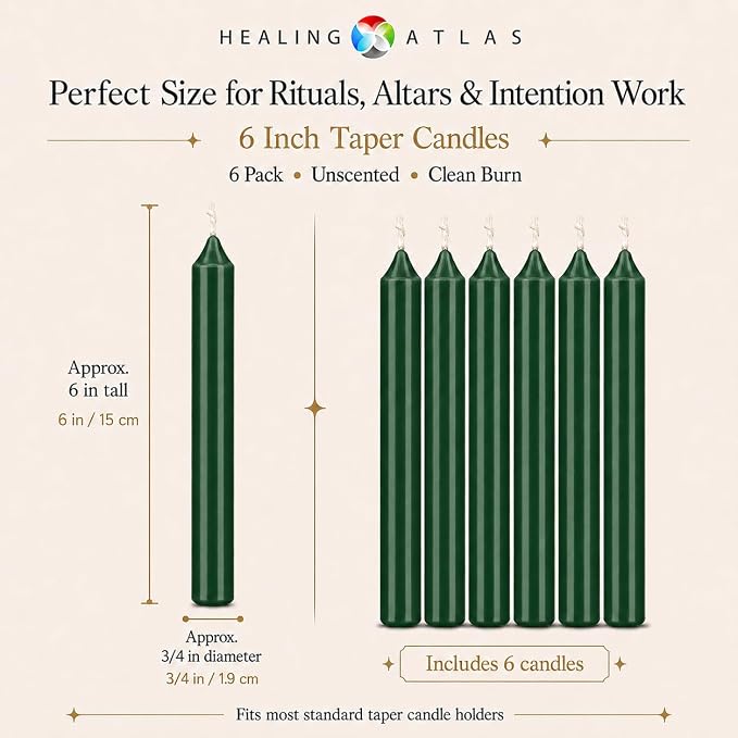 6 Inch Taper Candles, 6-Pack – Green Dripless Unscented Dinner Candles for Christmas, Holidays, Parties & Seasonal Décor Green