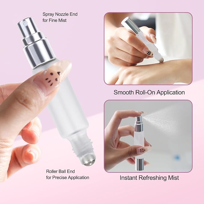 YOCASII 4PCS Roller Bottles for Essential Oils & Mini Spray Bottle Design, Refillable Essential Oil Roller Bottles and Travel Perfume Bottle Refillable for Perfume, Castor Oil