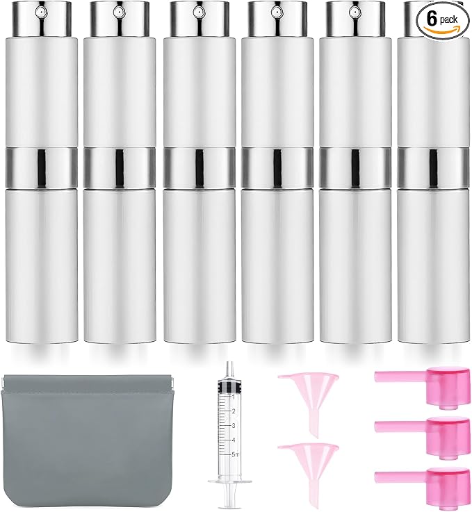 6 Pack 8ML Empty Atomizer Sprayer for Perfume Cologne Spray Bottle for Refill Portable Cologne Dispenser Mini Sprayer for Men Twist Tpye