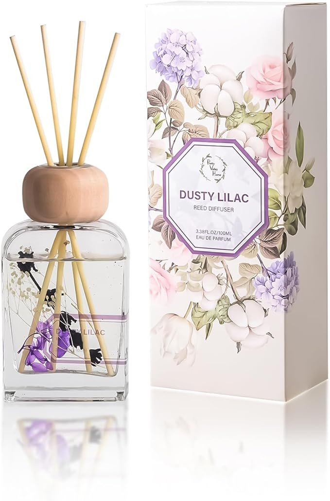 Reed Diffuser Set, 3.4 fl oz - Elegant Home Fragrance with Sticks - Long-Lasting Scented Oil Reed Diffuser for Bedroom, Bathroom Shelf Decor & Office (Dusty Lilac)