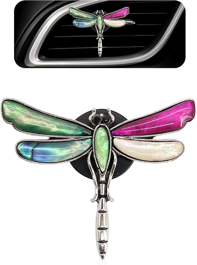 ORIESSE Dragonfly Car Air Vent Clip,Cute Air Freshener Car Interior Decor,Glamorous Abalone Shell Dashboard Decoration Gift for Women Teens,Refillable Diffuser(Hot Pink)