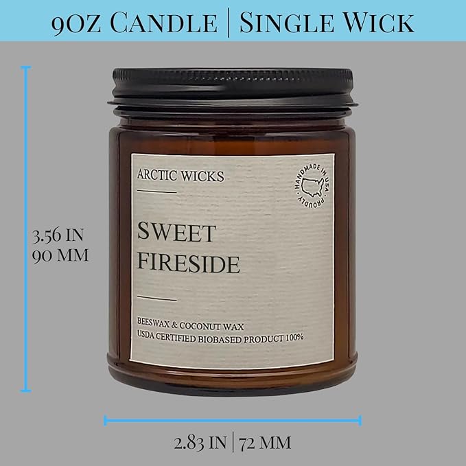 Arctic Wicks Scented Coconut Beeswax Candles | Coconut Beeswax Non Toxic Candle 9oz Amber | Farmhouse Candles Non-Toxic Clean Burn 100% USDA Certified Biobased (Sweet Fireside)