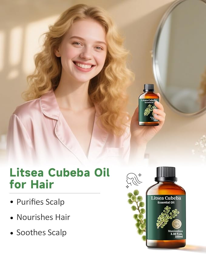 Litsea Cubeba (May Chang) Essential Oil, Pure May Chang Oil Mumianhua Refreshing Lemon-Citrus Scent for Diffuser, Oily Skin & Natural Cleaning, Uplifts Mood & Purifies Air, 3.38 Fl Oz
