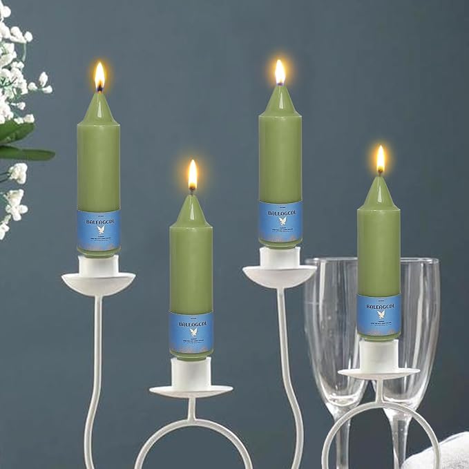 Smokeless Candlesticks Short Taper Candle,Unscented 5 Inches Grass Green Candle Sticks Dripless Tapered Candles for Home Décor Weddings Seasons Gifts(4pcs-Grass Green)