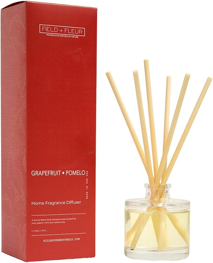 Field + Fleur - Reed Diffuser Set - Home Fragrance Diffuser - Refresh Home, Bedrooms, Bathrooms & More - Notes of Grapefruit, Peach, Mint & Citrus - Made in the USA - Grapefruit Pomelo Scent - 4 oz