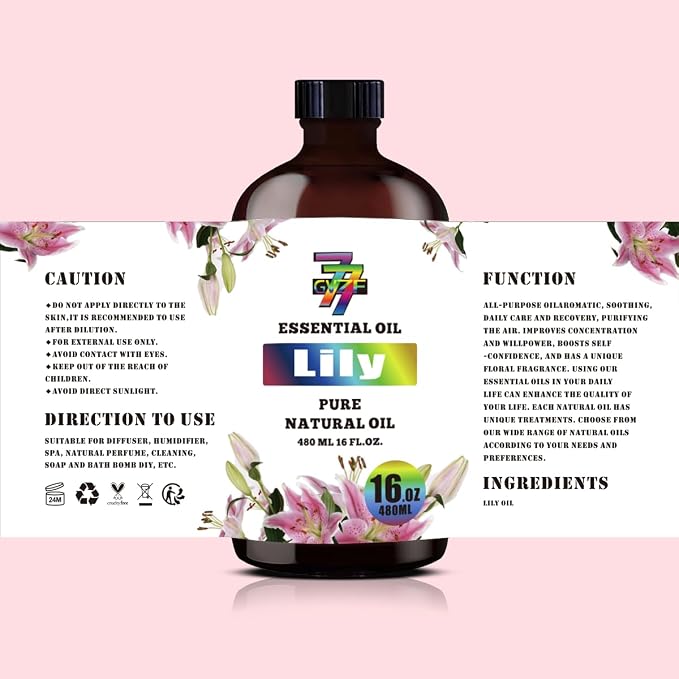 Lily Essential Oil 16fl oz Diffuser DIY Candle Soap | Aroma; Natural; Humidifier Safe; Home Office; Yoga; Gift; Floral Scent; Cleaning; Fresh; Multipurpose; Lily Fragrance Oil