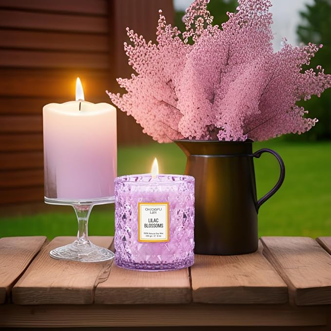 Lilac Blossoms Scented Candle, Highly Floral Fragranced Candle, Natural Soy Wax Candle Gift, Candles Gifts for Women, 55 Hours Long Burning, Home Decorative, 8.1 oz