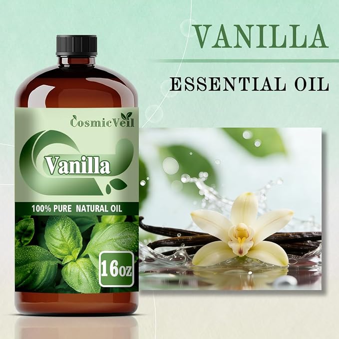 Vanilla Essential Oil Vanilla Oil for Aroma Diffuser,Humidifier,Home Fragrance,Cleaning,Body Care,Massage,Yoga,DIY Candle,DIY Soap CosmicVeil（Vanilla，16 Fl Oz (Pack of 1)）