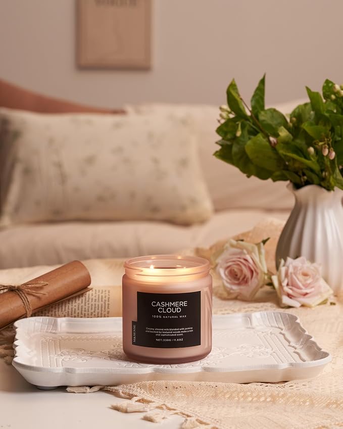 M&SENSE Cashmere Vanilla Scented Candle, 11.6oz Non Toxic Soy Wax 70 Hours Clean Burn Candle, 2 Wick Aromatherapy Gifts for Relaxing Stree Relief, Cozy Winter Home Decor