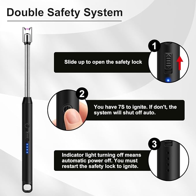 LcFun Candle Lighter with 360° Flexible Neck & Safety Lock, Windproof USB Rechargeable Electric Lighter Gift Sets, Flameless Arc Long Lighters Matches for Grill, BBQ, Camping, Fireplace, Stove