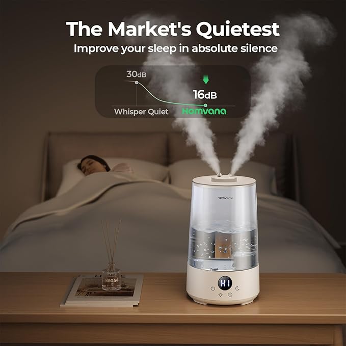 Homvana 3.6L Top-Fill Cool Mist Humidifier for Bedroom, Large Room & Plants, Easy-to-Clean 2-in-1 Baby Humidifier & Diffuser for Congestion Relief, 23dB Ultra-Quiet, Lasts Up to 4 Nights, Transparent