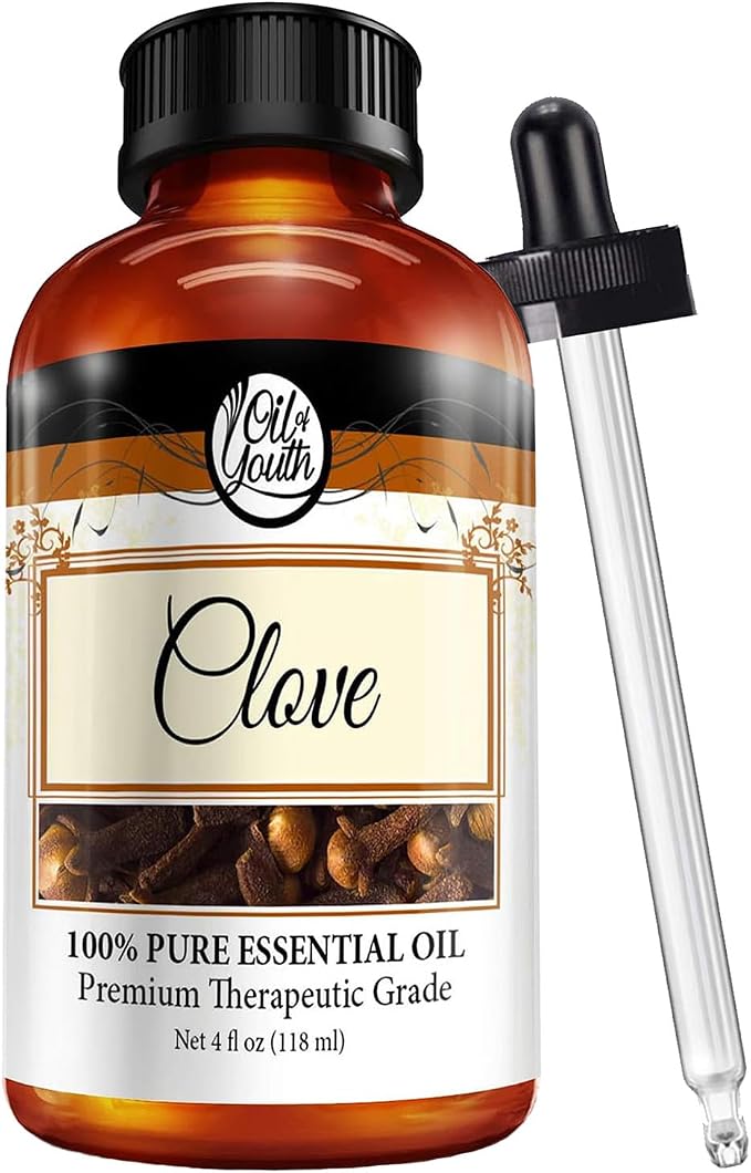 Oil of Youth Clove Bud Oil 4 oz – Clove Essential Oil for Toothache, Gums, Teeth & Skin