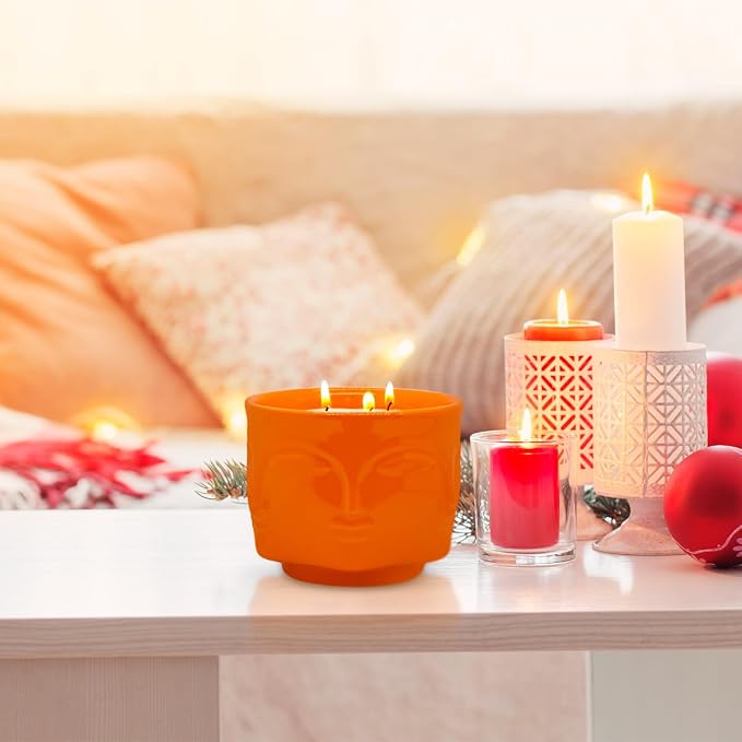 20 oz Orange Buddha Head Aromatherapy Candle, Pumpkin Scent, 3-Wick Soy Wax Candle for Relaxation and Meditation, Decorative Candle for Home Décor, Stress Relief Candle