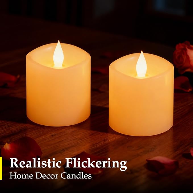 3x3 Flameless Candles with Remote & Timer - Battery Operated LED Pillar Candles, 600-Hour Long-Lasting, Flickering Effect for Valentine's Day, Indoor/Outdoor Decor (Ivory, 3x3 Inch, 2 Pack)