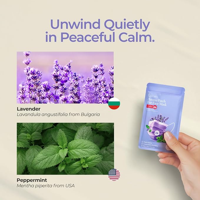 Gya Labs Lavender Aroma Patches - Essential Oil Scented Mask Stickers For Face Masks & Pillows, Infused With Relaxing Peppermint & Lavender Essential Oils (5 Packs, 60 Stickers)