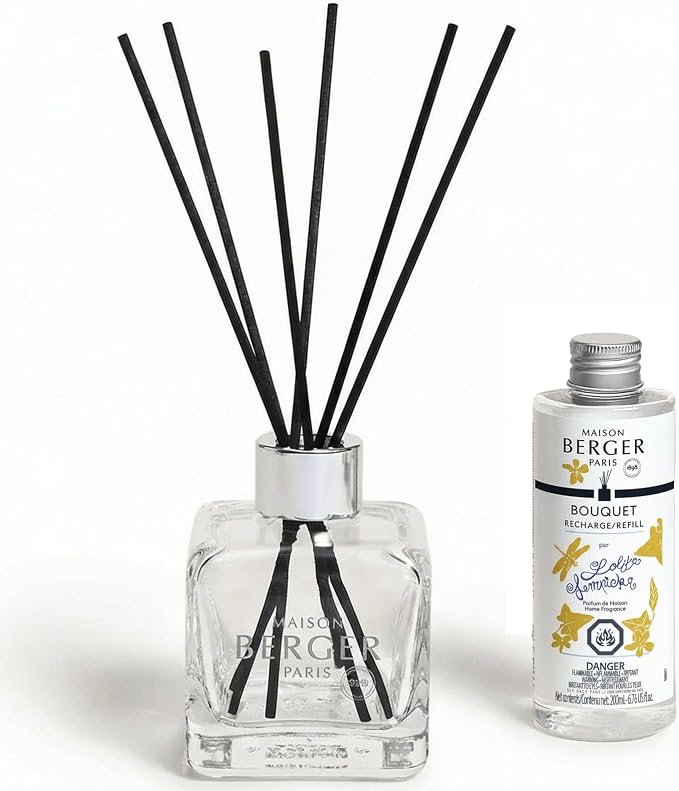 MAISON BERGER Reed Diffuser Bouquet, 100 ml, Lolita Lempicka | Clear Glass Bottle, 8 Reed Sticks, 100 ml Refill, Up to 6-Week Passive Diffusion, No Flame, Made in France