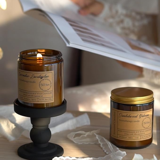 【4.0 | 43】Sandalwood Balsam Candles for Home Scented - 8oz Natural Soy Candles Aromatherapy Candle Gift for Men and Women Relaxation Anxiety Stress Relief, Enjoy a Relax Candle with 50 Hour Burn Time