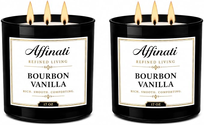 Affinati Bourbon Vanilla 3-Wick Scented Candle 2-Pack – Premium Soy Blend Candles, Strong Scent Throw, Long Burn Time, Home Fragrance Gift Set
