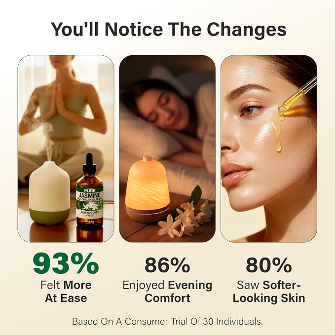 100% Pure Jasmine Oil - 4 Fl Oz Jasmine Essential Oil for Hair, Skin, Diffuser, Aromatherapy & DIY Soap Making Scent