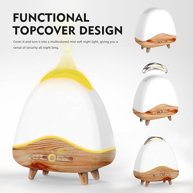 Night Light Essential Oil Diffuser with Flame, 300ML Ultrasonic Aroma Diffuser, 7 Color Lights with Remote Control, Cool Mist, Timed Mist, Auto Shut-Off for Home, Bedroom, Hotel, Office, Yoga (White)