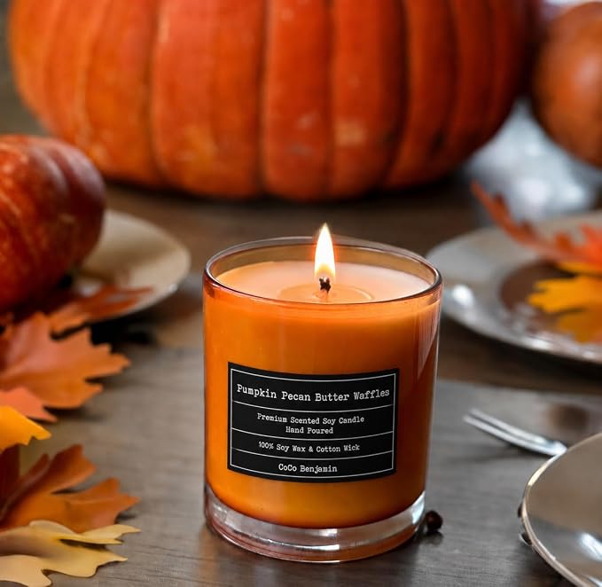 100% Natural Soy Wax Candle by CoCo Benjamin - Highly Scented & Hand-Poured Luxury Candle (Pumpkin Pecan Butter Waffles)- Clean Burning Cotton Wick