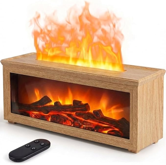 Essential Oil Diffuser, 7-Color Fireplace Fire Flame Aromatherapy Humidifier, 280ml Ultrasonic Aroma Diffuser, Cozy with Time Sets and Remote Control for Bedroom Home Yoga Office