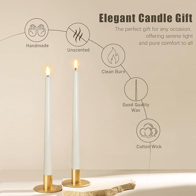 Candlesticks Long Taper Candle,Unscented 10 Inches Cream White Candle Sticks Smokeless Tapered Candles for Home Décor Holiday Gifts