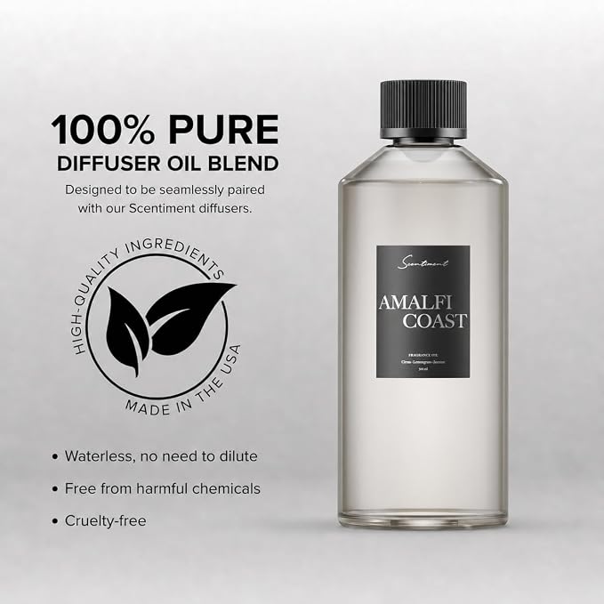 Scentiment Amalfi Coast Diffuser Oil - Premium Hotel Scent with Notes of Citrus, Lemongrass & Jasmine Home Scent, Hotel Fragrance Oil Diffuser Refill - 16.91 fl oz (500 mL)