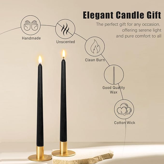 Candlesticks Long Taper Candle,Unscented 10 Inches Black Candle Sticks Smokeless Tapered Candles for Home Décor Holiday Gifts