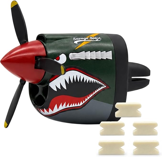 P-40 Warhawk Car Air Freshener with Spinning Propeller - Vent Clip Dashboard Decor for Men, Long Lasting Odor Eliminator & Aviation Gift (1pcs-shark)