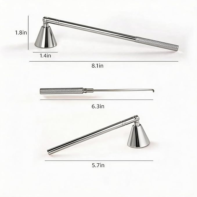 Innovative 2-in-1 Candle Snuffer Extinguisher with Removable Wick Dipper,Candle Flame Put Out Tools with Non-Slip Long Handle,Perfect Accessories for Candle Lovers (Silver)