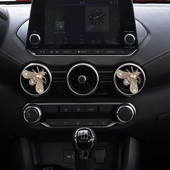 Bling Bee Crystal Car Air Fresheners - Rhinestone Diffuser Vent Clip Charms - Cute Car Decor for Women (Golden)