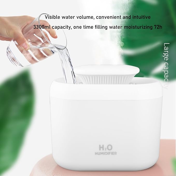 3300ml Humidifier, Cool Mist Aromatherapy Diffuser with Night, USB Powered Portable Humidifier for Bedroom Dormitory, Quiet and Efficient Humidification for Dry Skin Relief