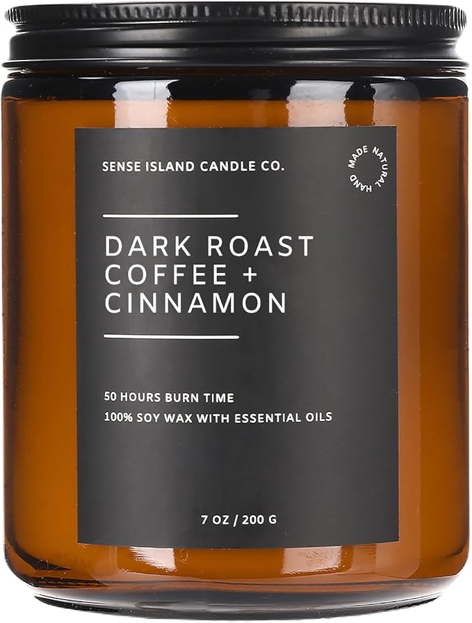 Dark Roast Coffee with Cinnamon Scented Fall Candle | Natural Soy Wax 7 oz, up to 50 Hrs Burn Time Highly Scented House Warming Autumn Gifts