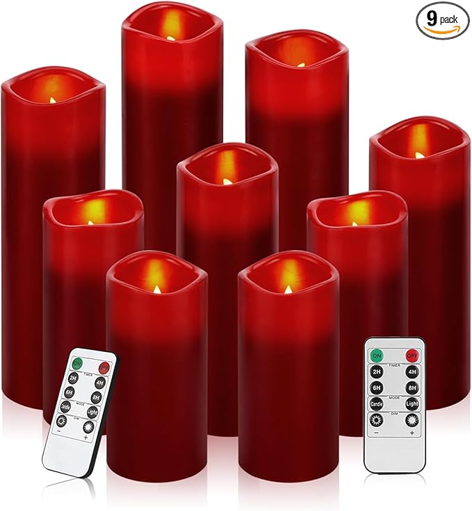 Vinkor Flameless Candles (Burgundy Set of 9)