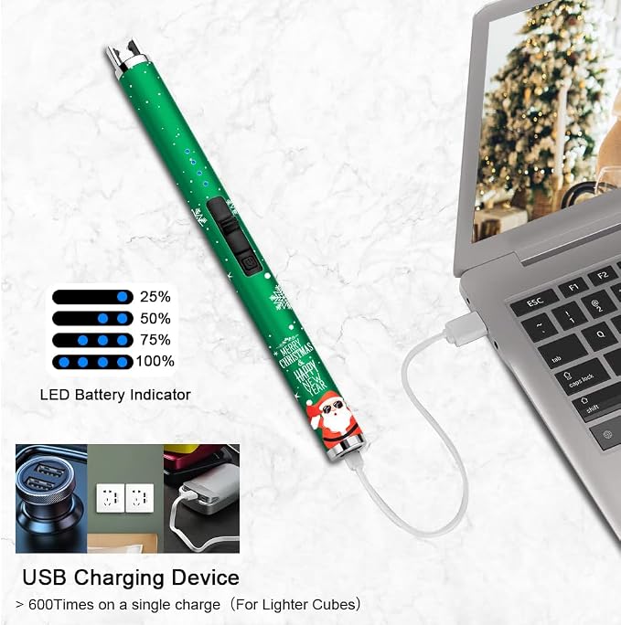 SUPRUS Electric Candle Lighter USB Lighter with Upgraded LED Battery Display Safety Switch Rechargeable Flameless Plasma Windproof Pocket Size (Christmas Green&Christmas Green&Christmas Green)