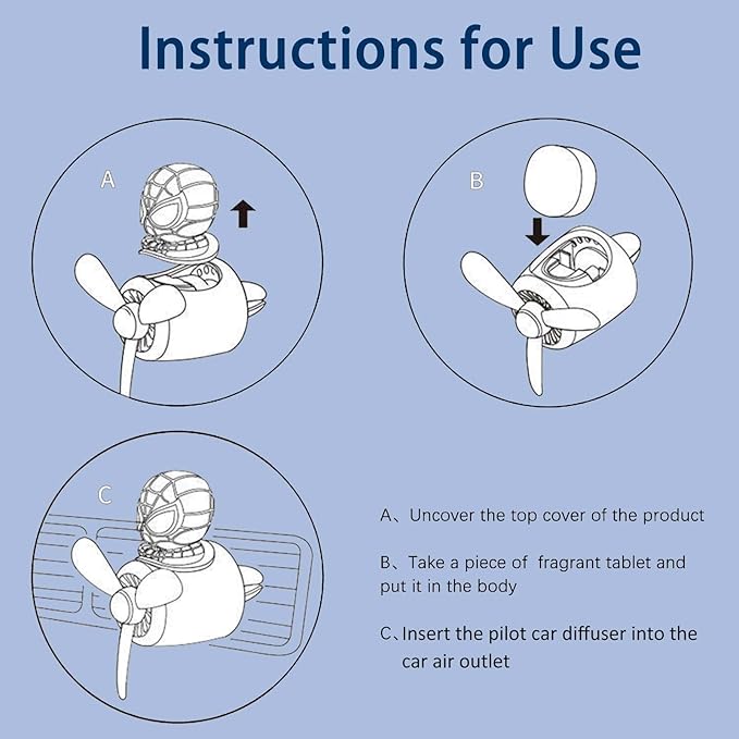 Car Air Fresheners,Cute Cartoon Pilot Car Diffuser Outlet Fan Air Diffuser for Car Vent Perfume Automotive Decoration 1pcs