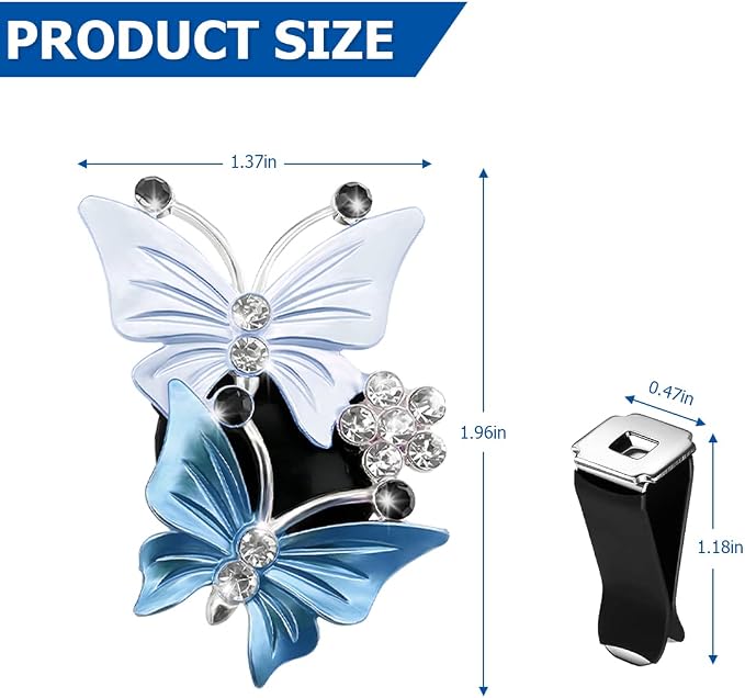 1PC Car Air Fresheners Vent Clips, Cute Dual Butterfly Diamond Rhinestone Car Vent Clip, Air Outlet Perfume Diffuser, Sparkly Bling Car Interior Decoration Accessories for Girls Women