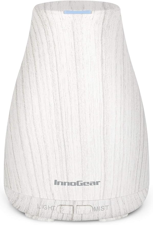 InnoGear Essential Oil Diffuser, Ultrasonic Diffusers for Home Aromatherapy Humidifier for Bedroom Room 7 Colors LED 2 Mist Mode Auto Off, White Grey