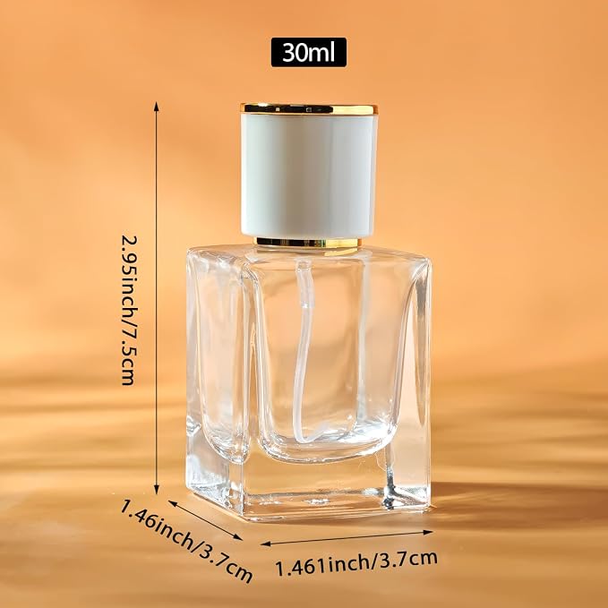 2 Pack 30ml/1 Oz Glass Spray Bottle Perfume Atomizer,Empty Travel Refillable Perfume Spray Bottle with 3 Kinds of Dispenser (White Cap, 30ml)
