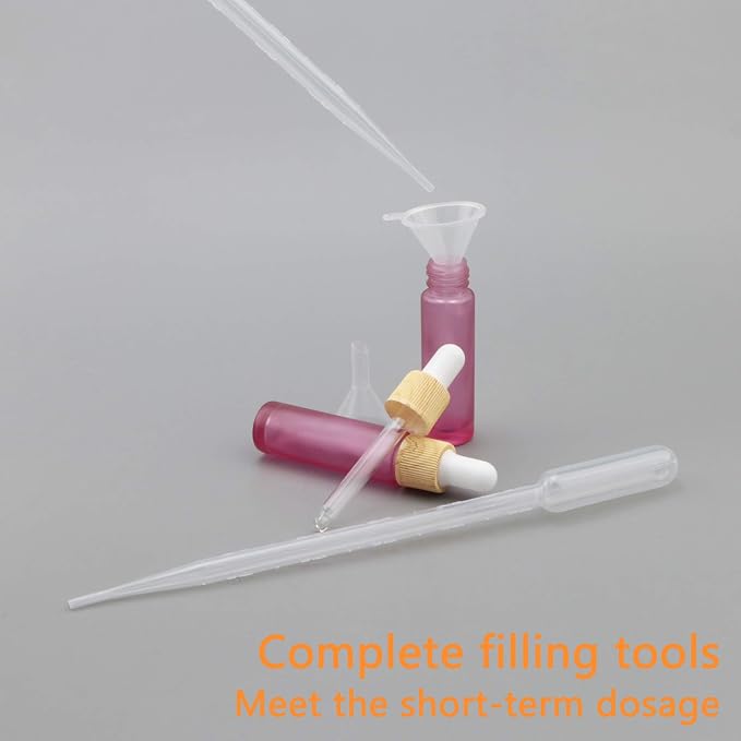Ellbest 10ml Essential Oil Glass Dropper Bottle, 10pcs Small Glass Bottles with Eye Dropper, Refillable Sample Vials with Funnels & Dropper for Travel, Carrying Outside (Matte Pink)