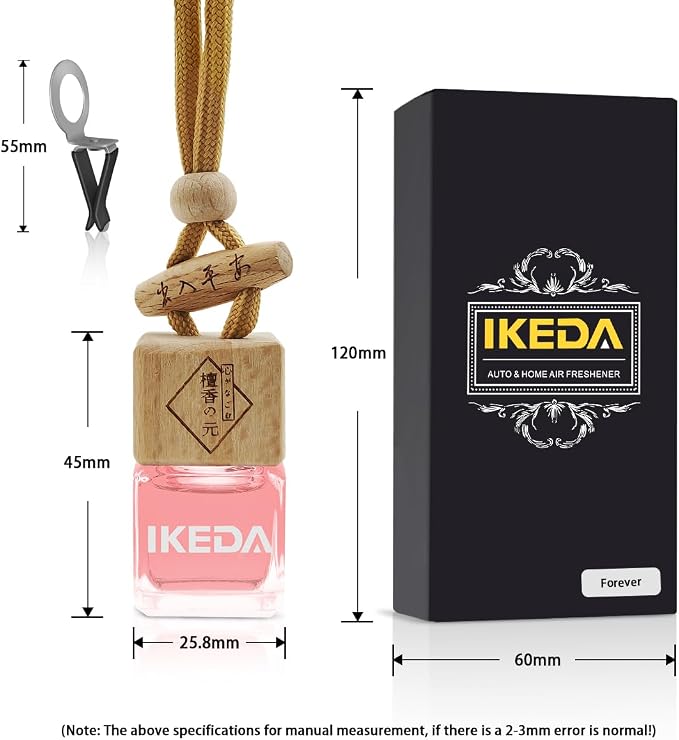 ikeda fragrance Car Air Freshener | Square Hanging Car Scent with Vent Clip Bottle | Long Lasting Fragrance | Essential Oil Diffuser | Odor Eliminator Deodorizer (Square-Strawberry)