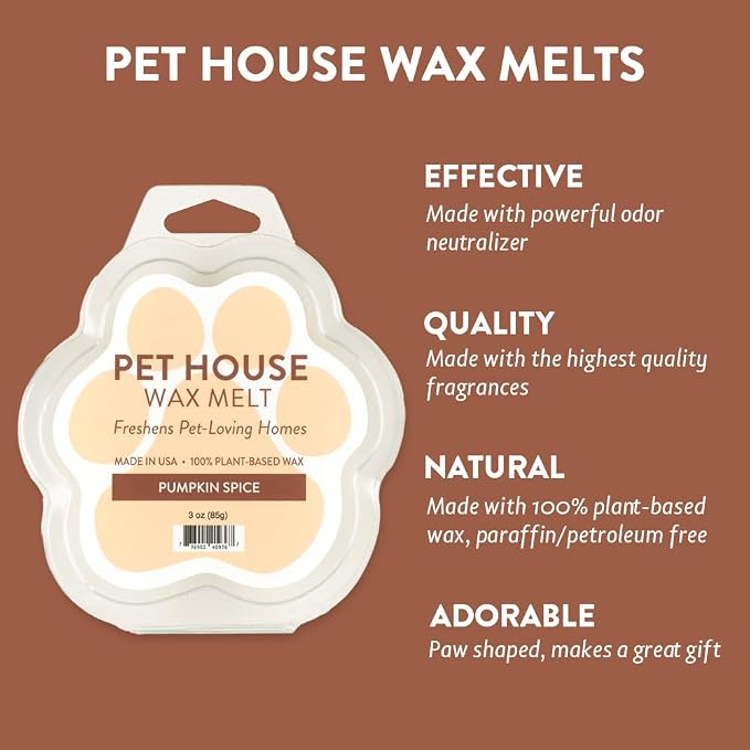 One Fur All Pet House Scented Wax Melts for Warmer - Long-Lasting Pet Friendly Plant Based Soy Wax Melts - Pumpkin Spice Pack of 4