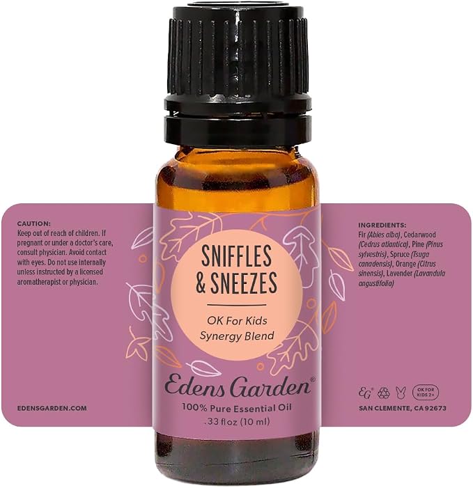 Edens Garden Sniffles & Sneezes Essential Oil Blend- 100% Pure Premium Grade, Undiluted, Natural, Therapeutic, Aromatherapy, The Best for Diffusing, Skin, Humidifiers, Kid Safe 10 ml (.33 fl oz)
