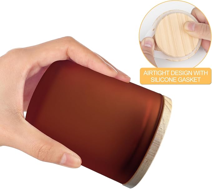 SHOWIN Thick Candle Jars for Making Candles 16 Pcs, 7 OZ Empty Jars with Wood Lids for Candle Making, Sample Container, Frosted Brown