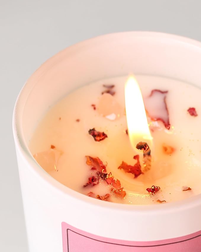 AOOVOO Rose Scented Candles for Women - Aromatherapy Candle with Crystals Inside, 7oz Soy Candles for Home Scented, Valentines Day Birthday Gifts Valentines Day Candle for Women Mom (Pack of 2)